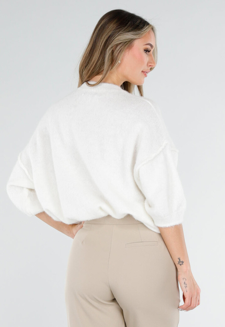 Witte Wolmix Trui met Halflange Mouwen