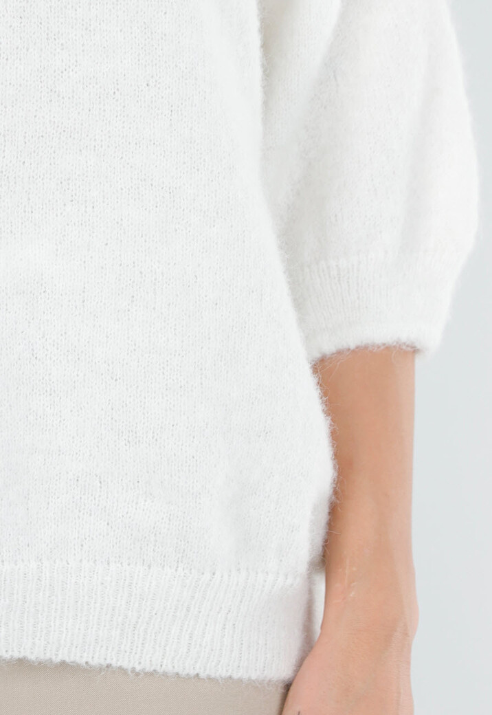 Witte Wolmix Trui met Halflange Mouwen