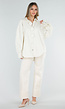 Crème Denim Blouse met Oversized Knopen en Lange Mouwen