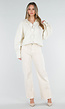 Crème Denim Blouse met Oversized Knopen en Lange Mouwen