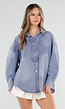 Blauwe Denim Blouse met Oversized Knopen en Lange Mouwen