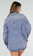 Blauwe Denim Blouse met Oversized Knopen en Lange Mouwen