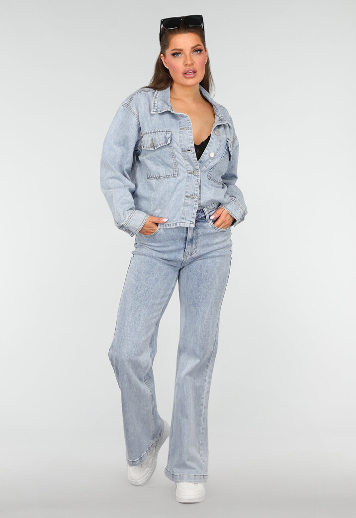Denim Blouse met Wassing en Borstzakken