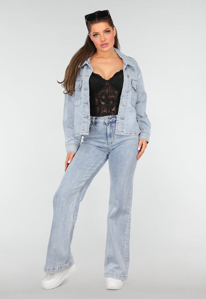 Denim Blouse met Wassing en Borstzakken