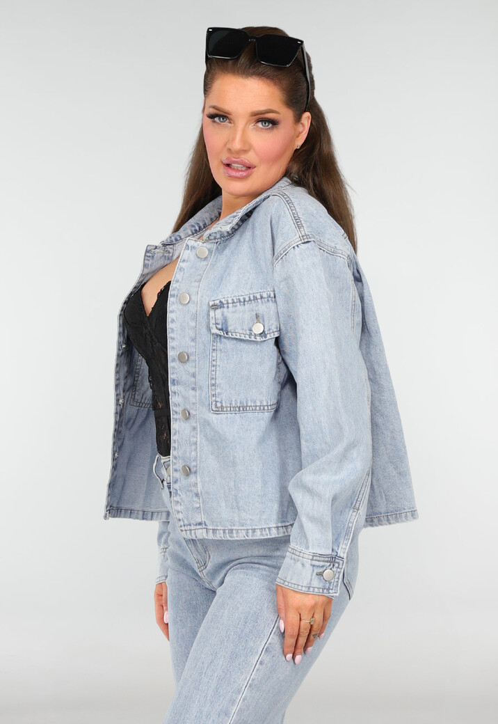 Denim Blouse met Wassing en Borstzakken