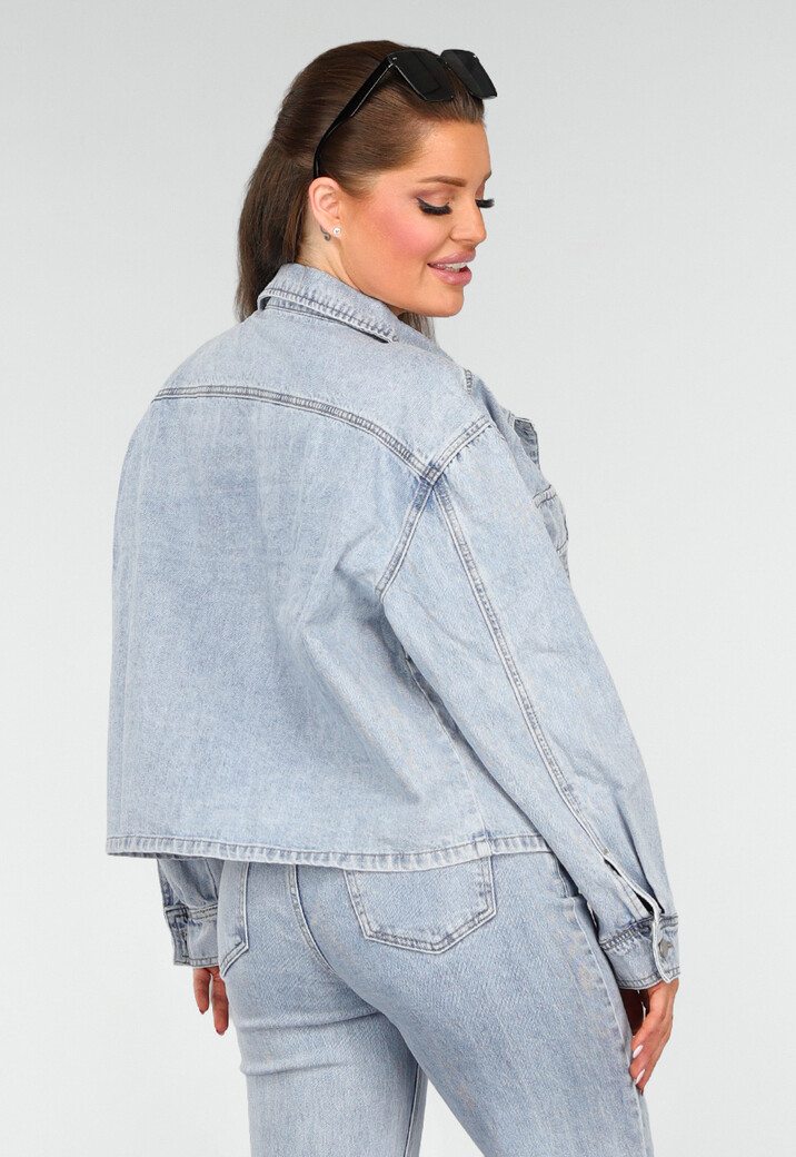 Denim Blouse met Wassing en Borstzakken