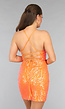 Oranje Pailletten Bodycon Jurk met Veterdetail