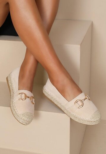Beige Espadrilles met Gouden Horsebit