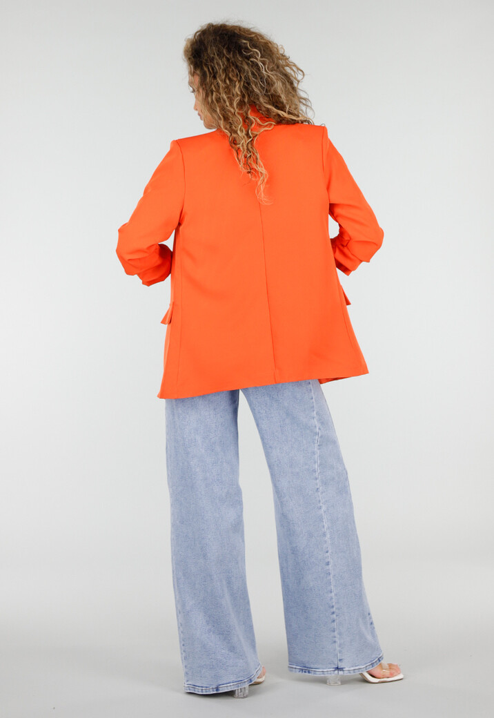 Oranje Getailleerde Blazer met Geplooide Driekwart Mouwen