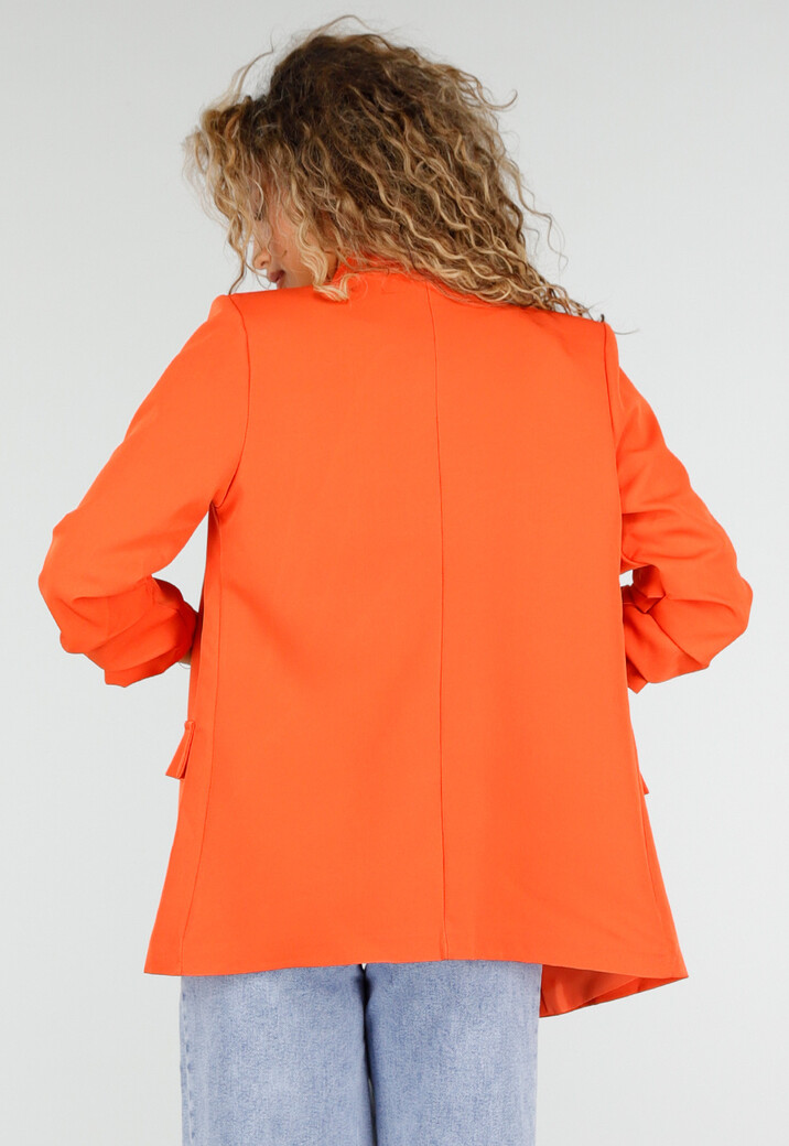 Oranje Getailleerde Blazer met Geplooide Driekwart Mouwen