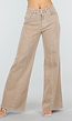 Beige High Waist Wide Leg Jeans met Zilveren Studs