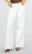 Witte Wide Leg Jeans met Bruine Stiksels en High Waist Pasvorm