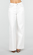 Witte Wide Leg Jeans met Bruine Stiksels en High Waist Pasvorm