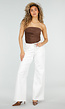 Witte Wide Leg Jeans met Bruine Stiksels en High Waist Pasvorm