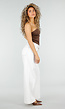 Witte Wide Leg Jeans met Bruine Stiksels en High Waist Pasvorm