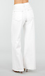 Witte Wide Leg Jeans met Bruine Stiksels en High Waist Pasvorm