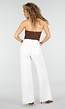 Witte Wide Leg Jeans met Bruine Stiksels en High Waist Pasvorm