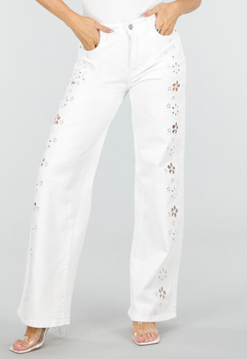Witte StraightLeg Jeans met Broderie