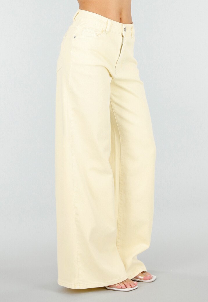 Lichtgele Wide Leg Jeans met High Waist en Rechte Wijde Pijpen