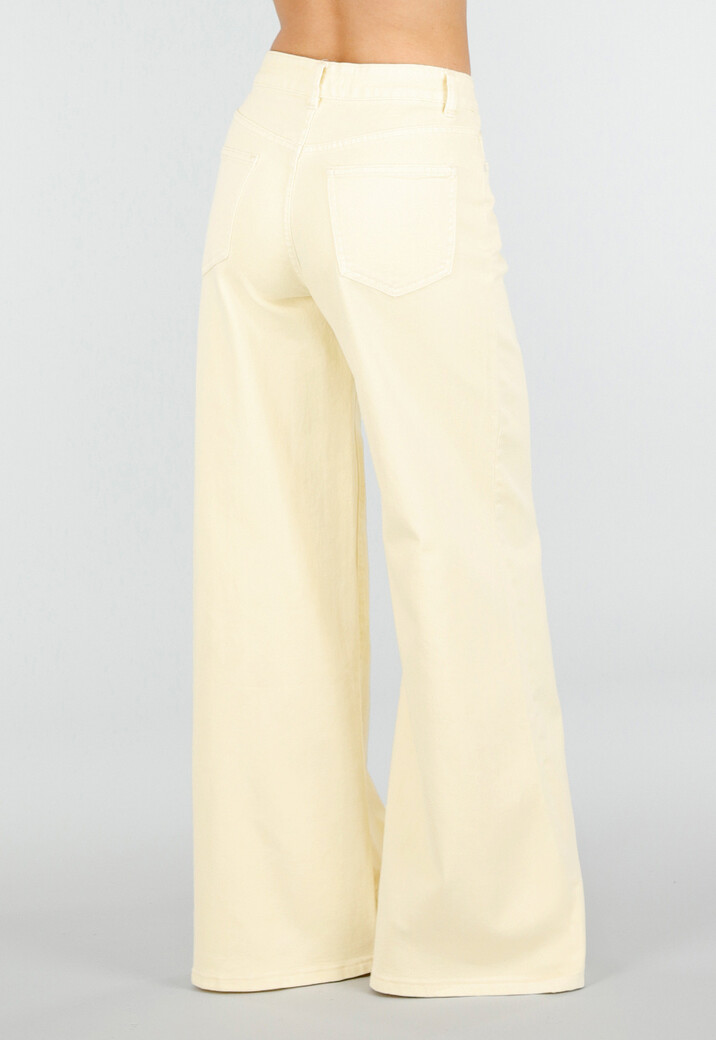 Lichtgele Wide Leg Jeans met High Waist en Rechte Wijde Pijpen