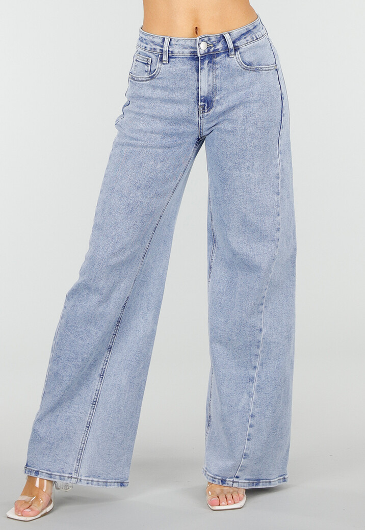 Lichtblauwe Wide Leg Jeans met Mid Waist