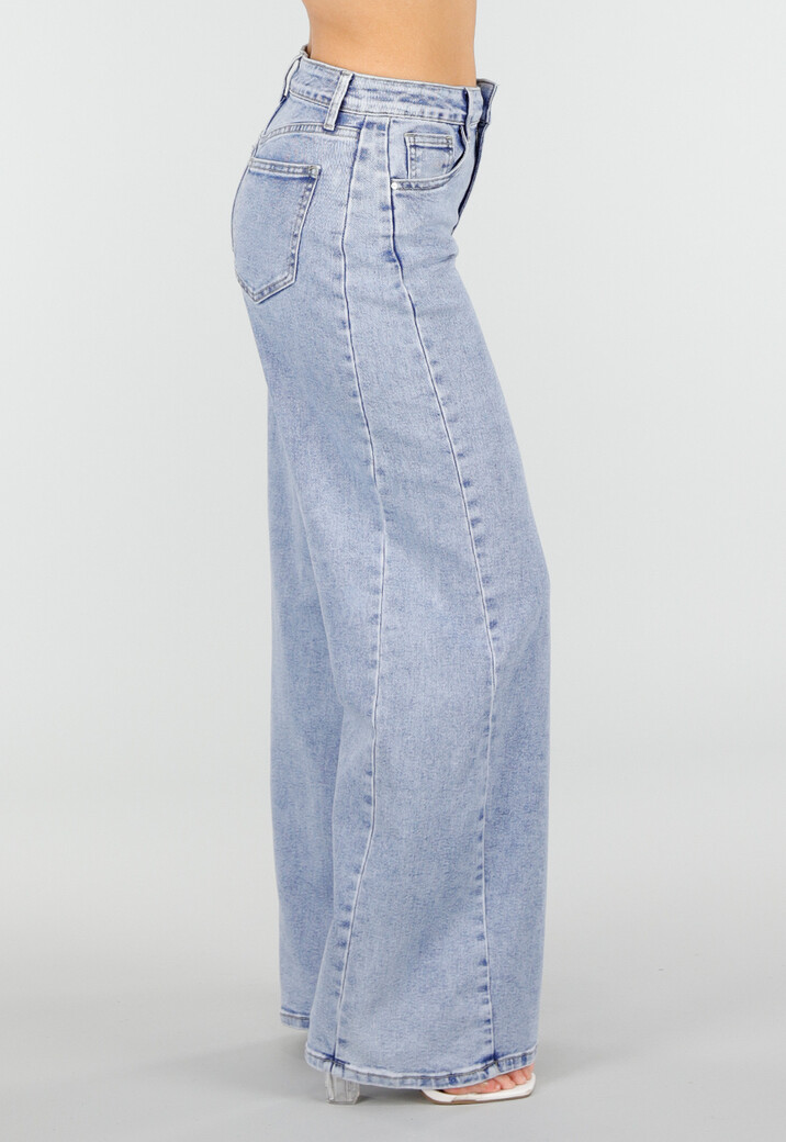 Lichtblauwe Wide Leg Jeans met Mid Waist