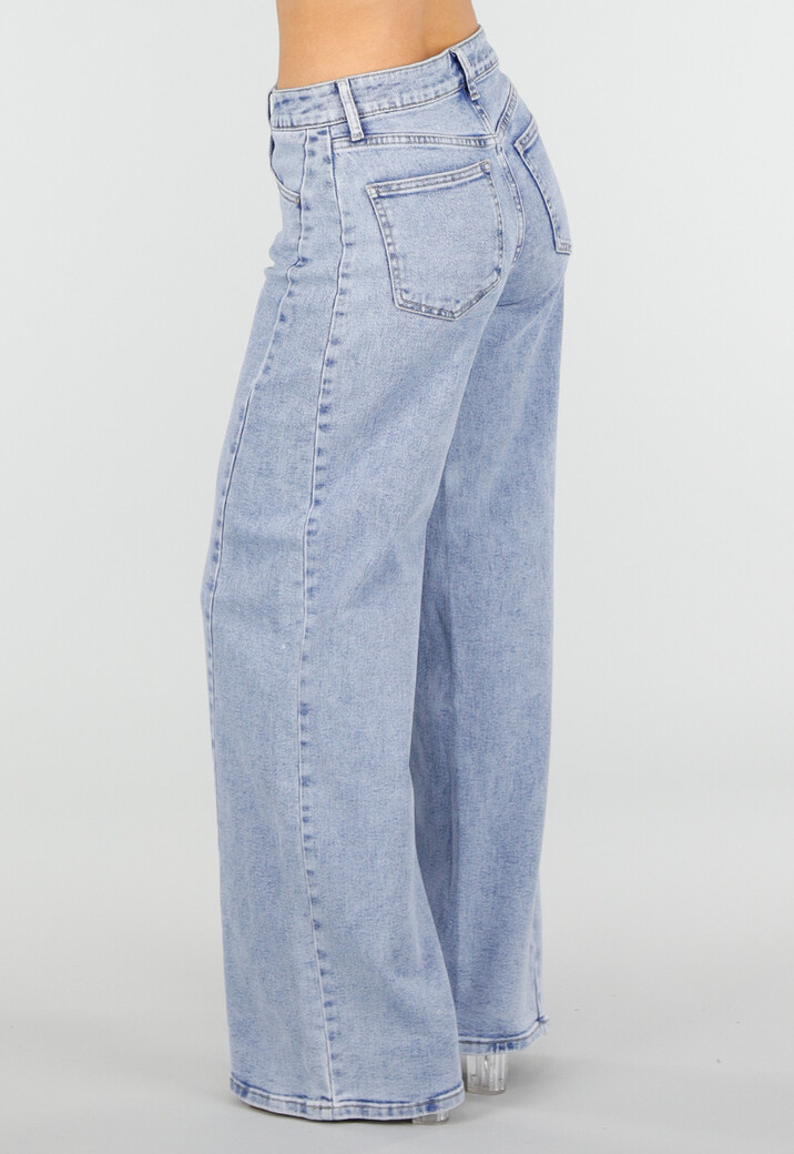 Lichtblauwe Wide Leg Jeans met Mid Waist