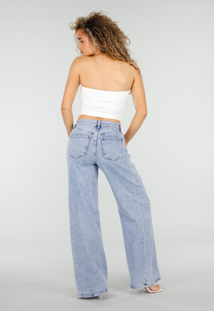 Lichtblauwe Wide Leg Jeans met Mid Waist