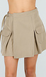 Beige Cargo Skort met Plooien en Onderbroekje