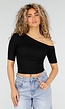 Zwarte Lyocell One Shoulder Stretch Top