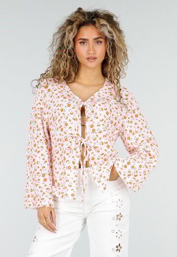 Witte Blouse met Bloemen en Strik
