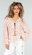 Witte Blouse met Oranje Bloemenprint en Striksluiting Voor
