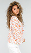 Witte Blouse met Oranje Bloemenprint en Striksluiting Voor