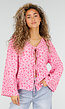Roze Blouse met Rode Bloemenprint en Striksluiting Voor