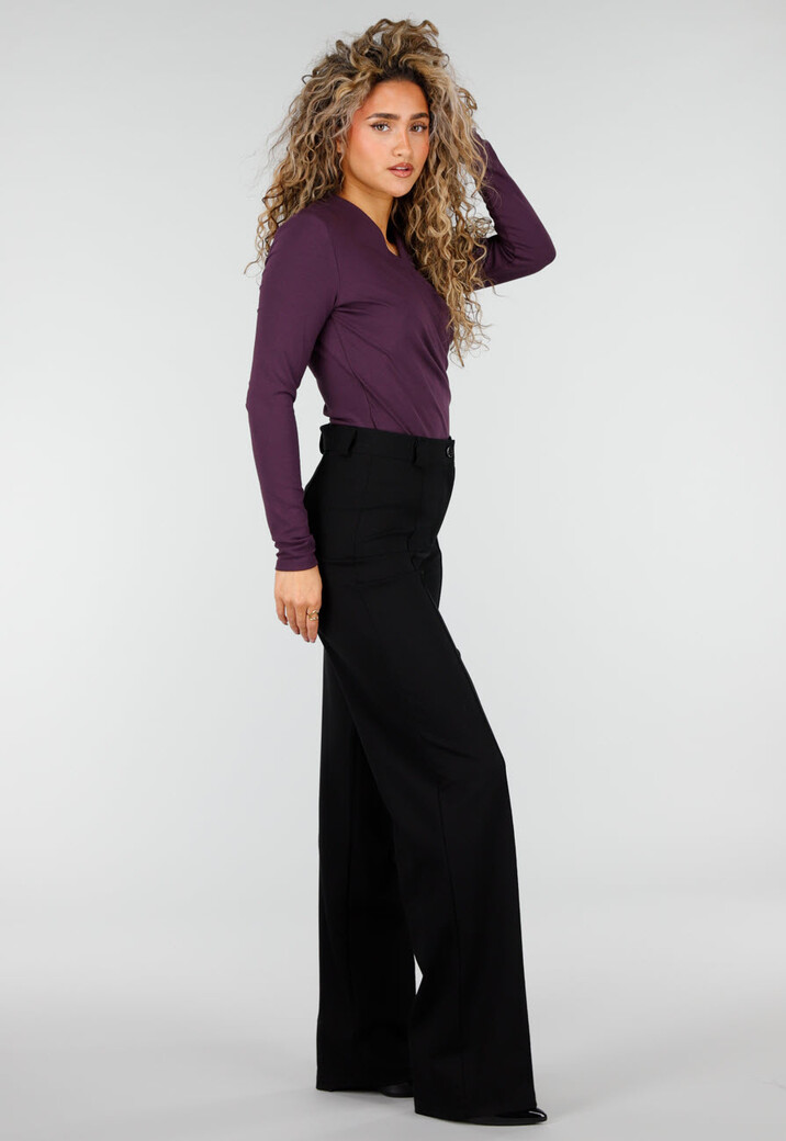 Paarse Overslag Top met Lange Mouwen