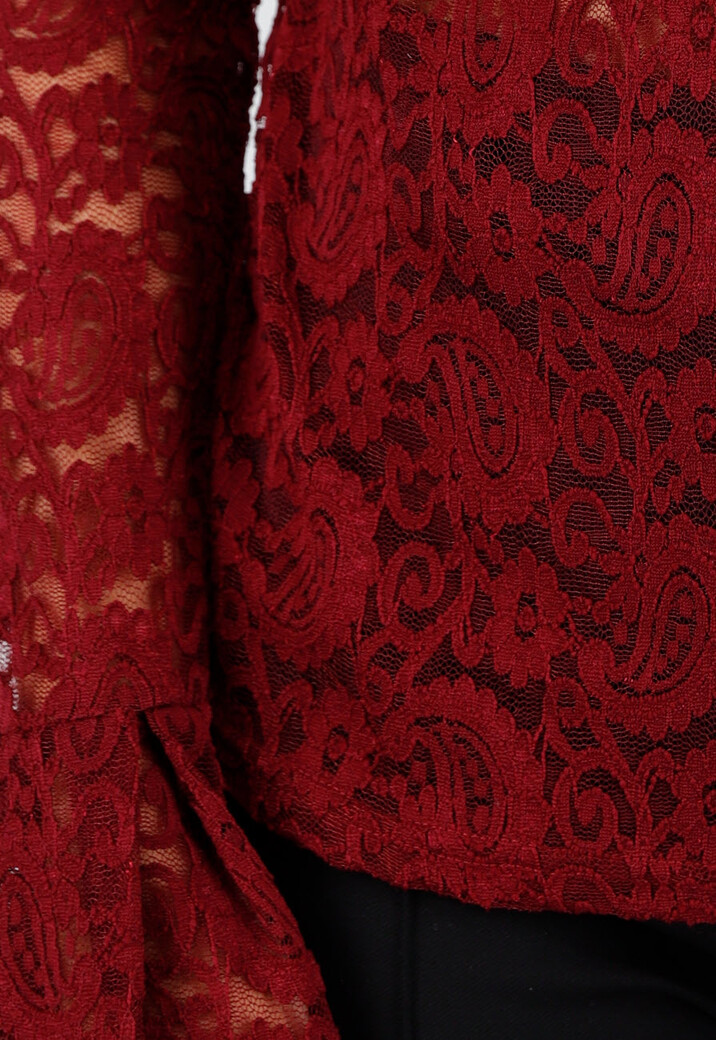 Rode Kanten Top met Lange Mouwen en Hoge Hals