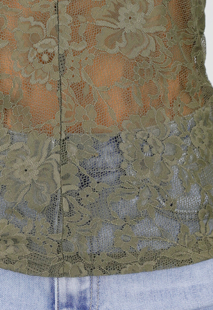 Groene Kanten Top met Lange Mouwen en V-Hals