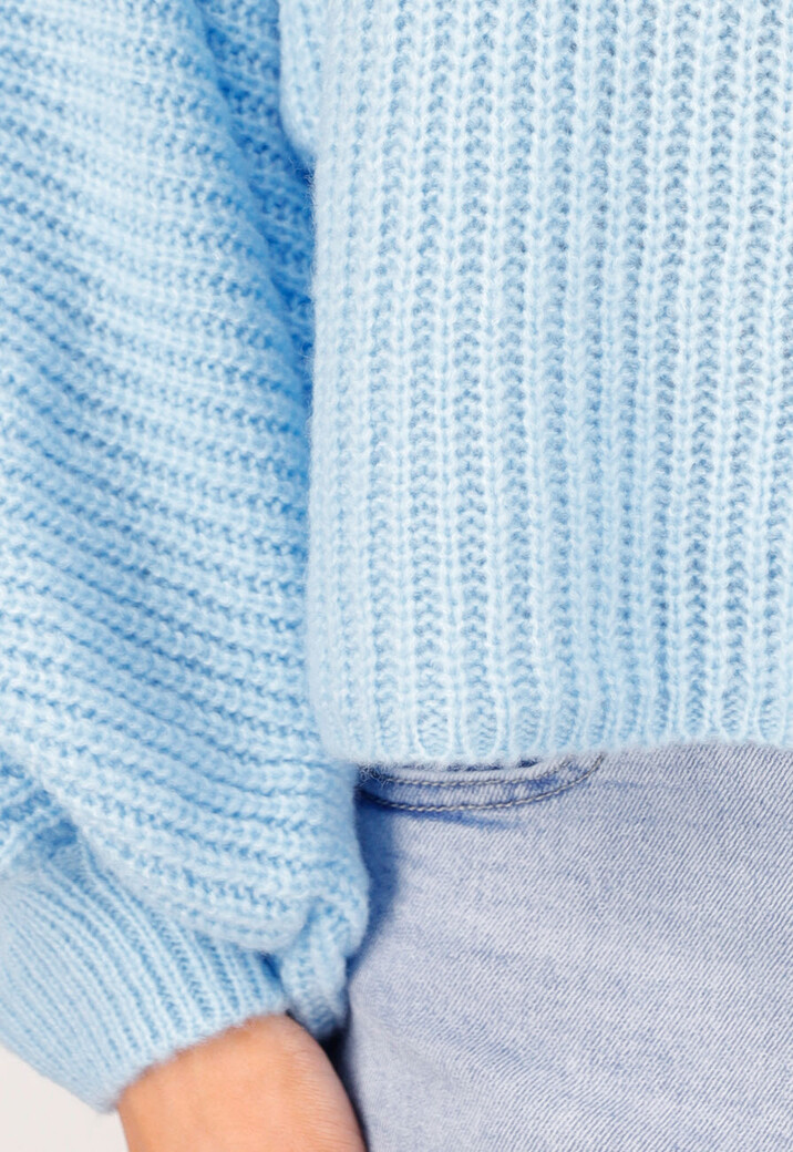 Lichtblauwe Gebreide Trui met Ballonmouwen
