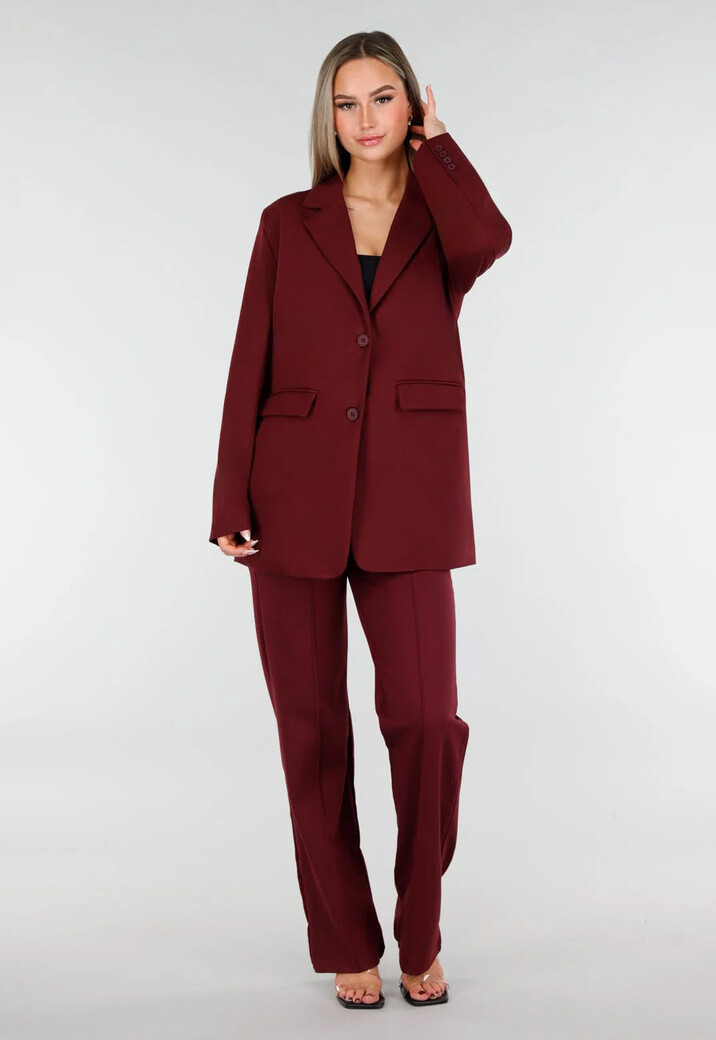 Burgundy Stretch Blazer met Schoudervullingen