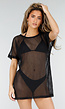 Zwarte Mesh Top met Korte Mouwen en Stretch