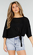Zwarte Top met Knoopdetail en Korte Mouwen