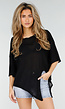 Zwarte Top met Knoopdetail en Korte Mouwen