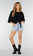 Zwarte Top met Knoopdetail en Korte Mouwen