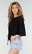 Zwarte Top met Knoopdetail en Korte Mouwen