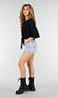 Zwarte Top met Knoopdetail en Korte Mouwen