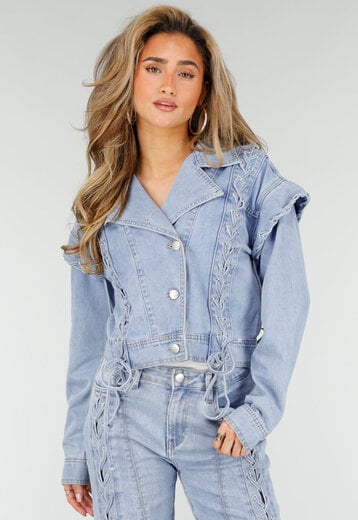 Lichtblauw Denim Jack met Veterdetails