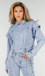 Lichtblauw Denim Jasje met Veterdetails en Ruffle Schouders