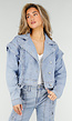 Lichtblauw Denim Jasje met Veterdetails en Ruffle Schouders