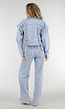 Lichtblauw Denim Jasje met Veterdetails en Ruffle Schouders