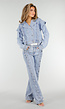 Lichtblauw Denim Jasje met Veterdetails en Ruffle Schouders